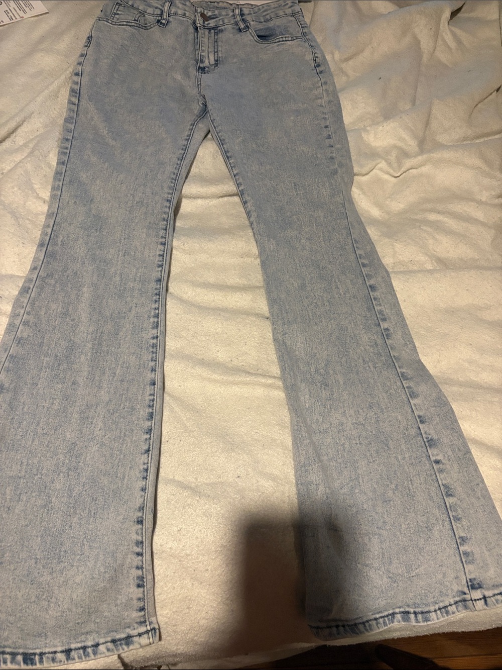 Y2K Light Wash Flare Jeans Large Stretch Denim Bootcut 31" Inseam - Size Large - Picture 1 of 8